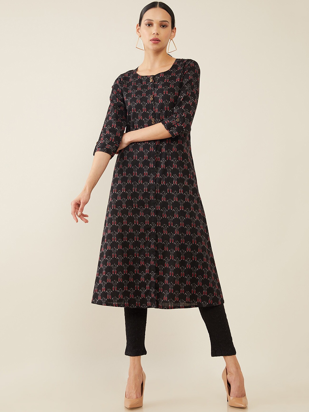 

Soch Women Black & Pink Ethnic Motifs Printed Cotton A-line Kurta