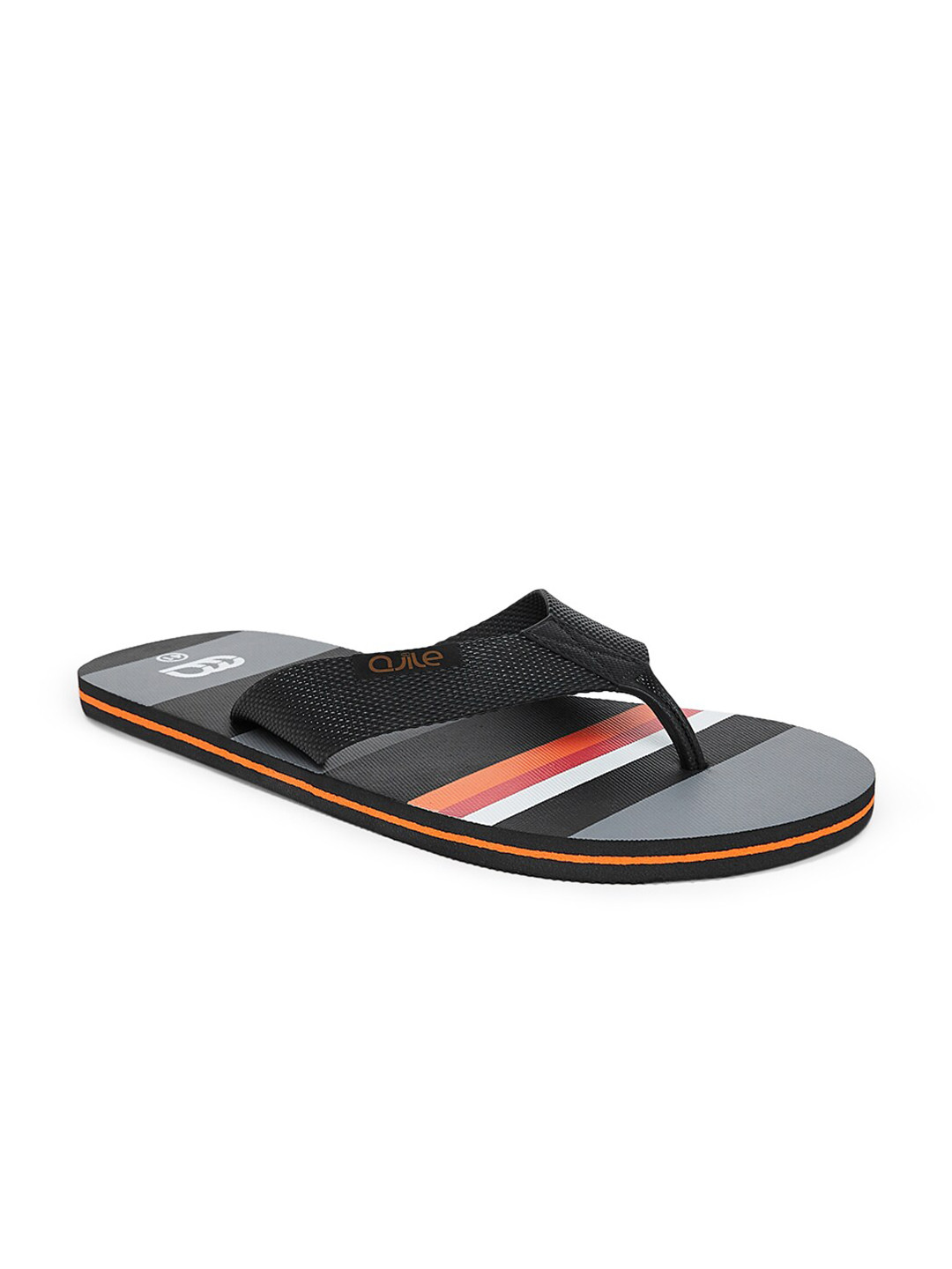 

Ajile by Pantaloons Men Black & Orange Striped Rubber Sliders