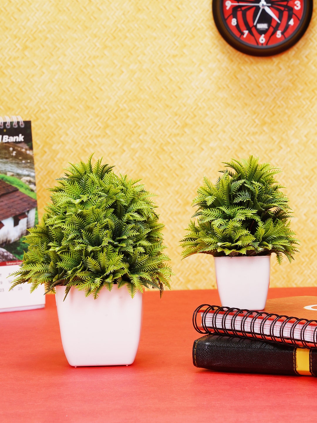 

Dekorly Set Of 2 Green & White Decorative Bonsai Plant With Pots