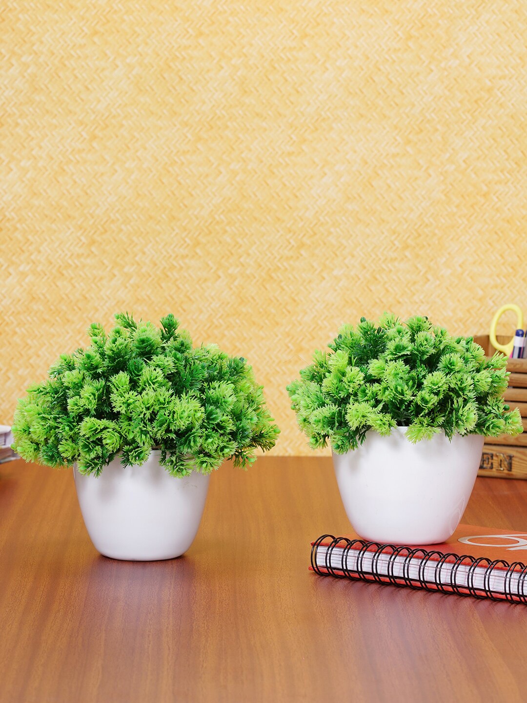 

Dekorly Set Of 2 Green & White Decorative Bonsai Plant With Pot