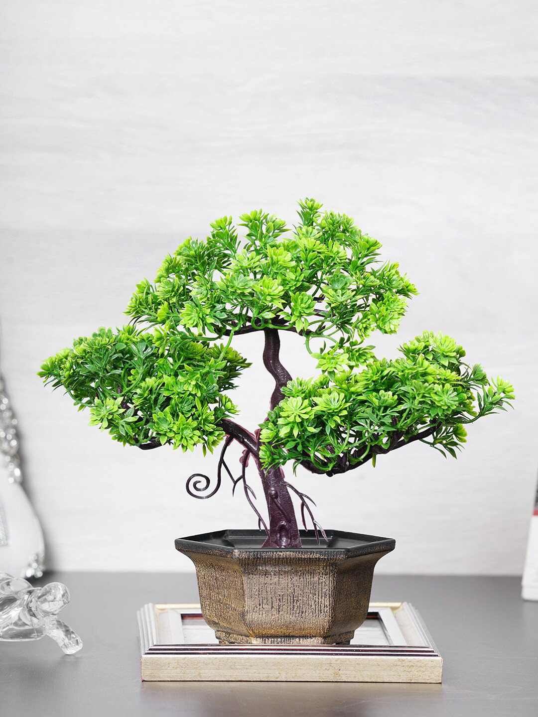

Dekorly Green & Gold-Toned Grass Decorative Bonsai Plant With Pot