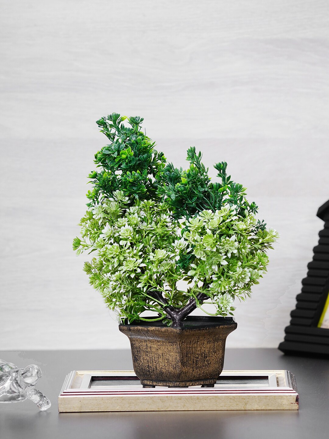 

Dekorly Green & Gold-Toned Decorative Bonsai Plant With Pot