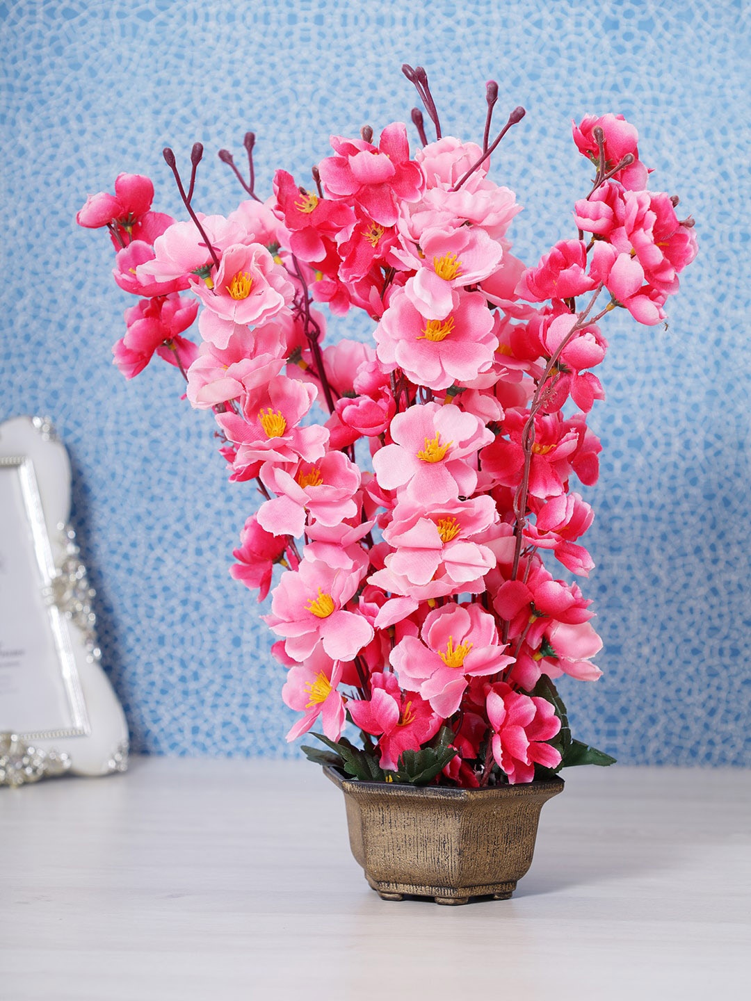 

Dekorly Pink & Gold-Toned Cherry Blossoms Decorative Bonsai Flower With Pot