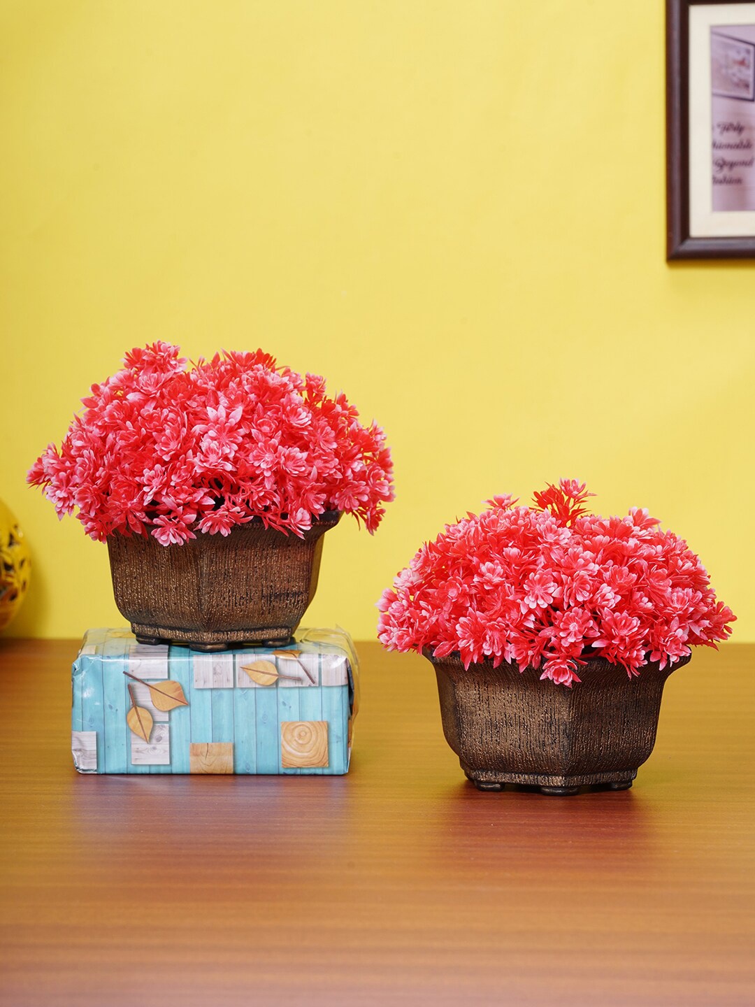 

Dekorly Set Of 2 Red & Gold-Toned Decorative Bonsai Plant With Pot