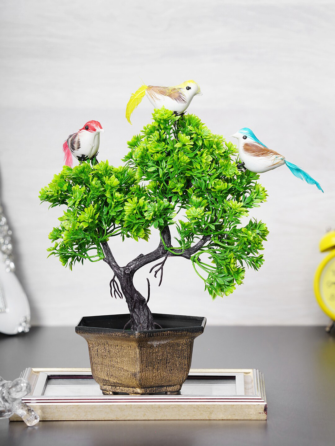 

Dekorly Green & Gold-Toned Decorative Bonsai Plant With Pot
