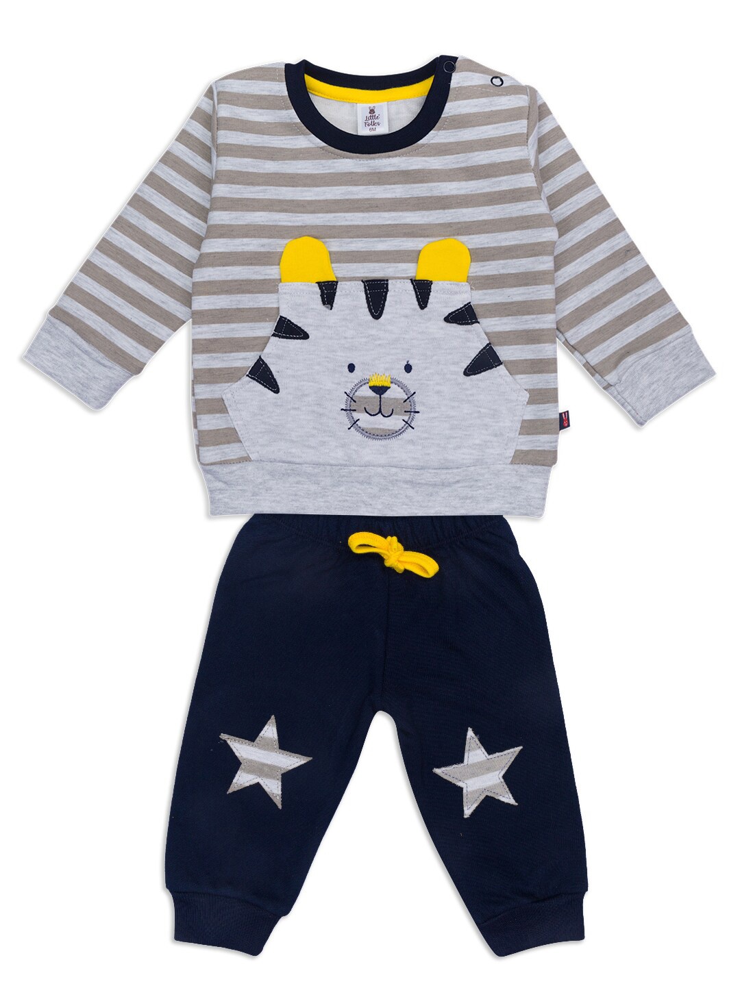 

Little Folks Kids Grey & Navy Blue Printed T-shirt & Trousers