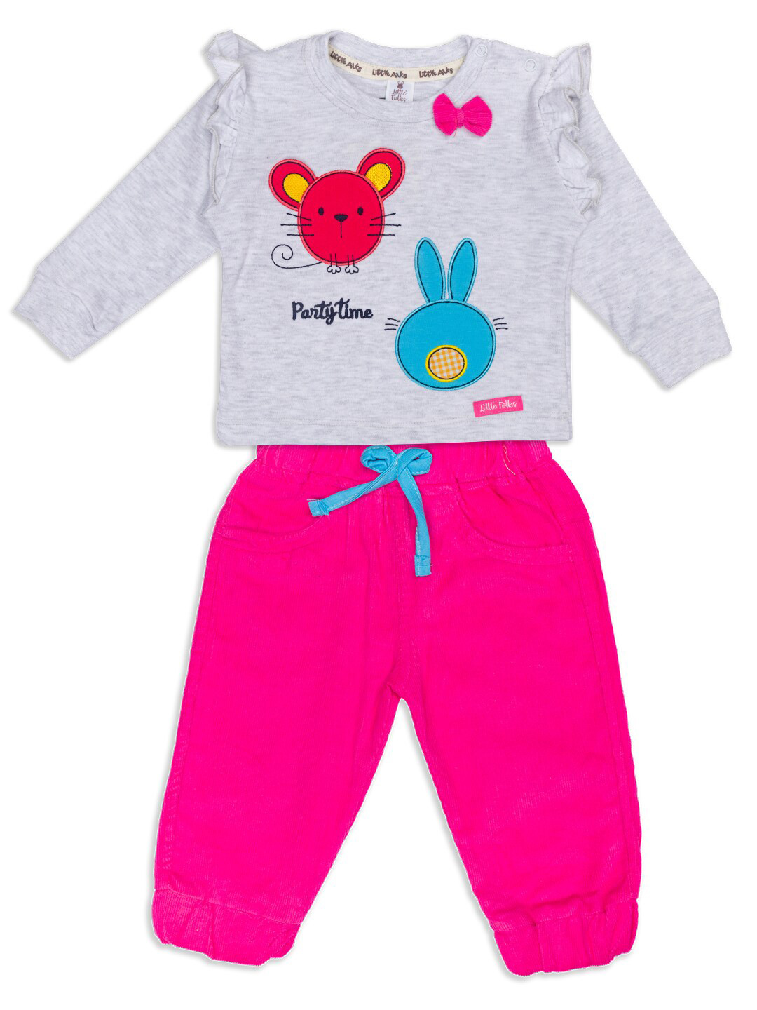 

Little Folks Girls Grey & Pink Printed T-shirt with Trousers
