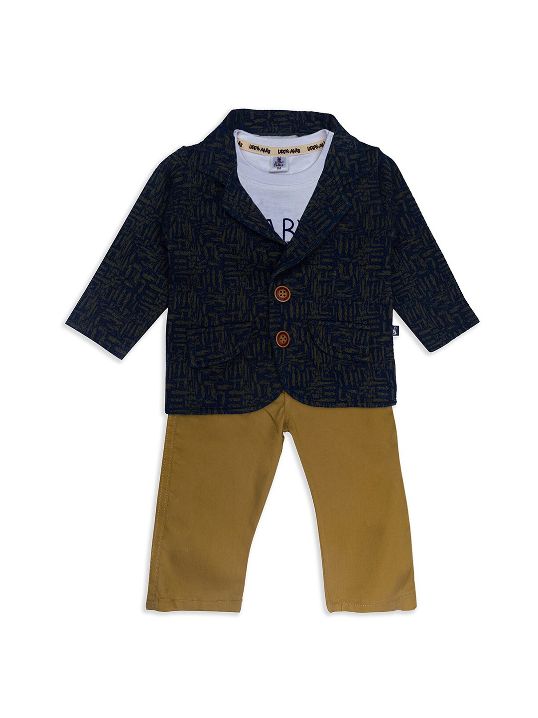 

Little Folks Unisex Kids Navy Blue & Khaki Printed 3 Pc Suits