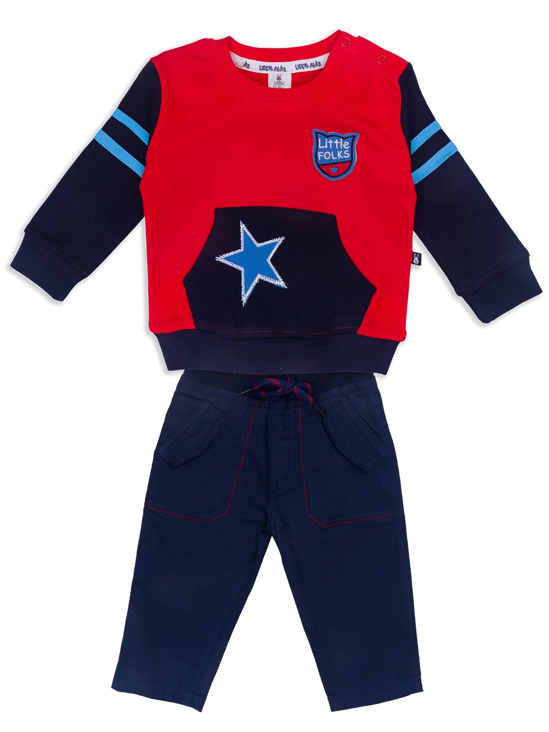 

Little Folks Kids Red & Navy Blue Printed T-shirt with Trousers