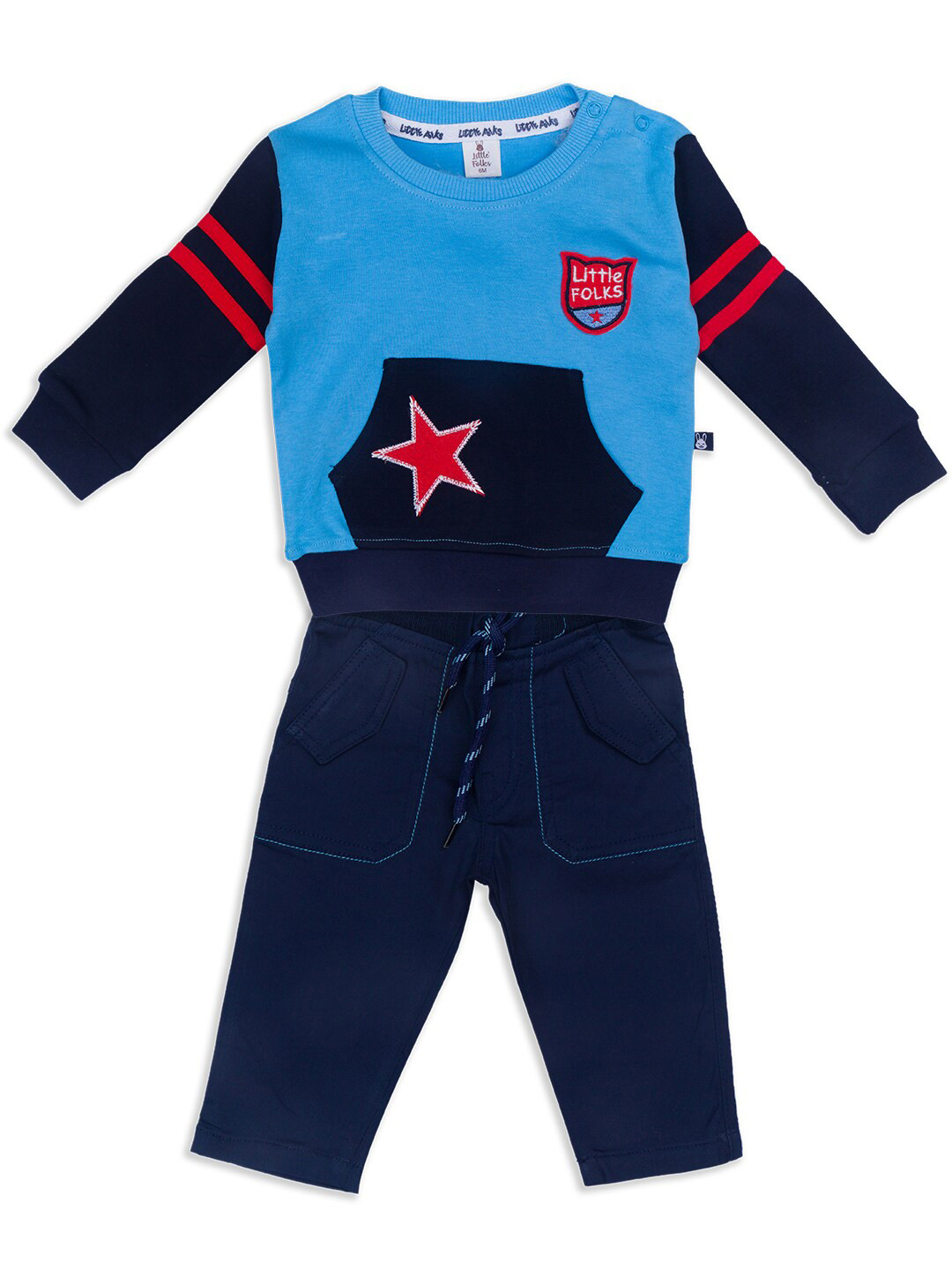 

Little Folks Kids Blue & Red Printed T-shirt & Trousers