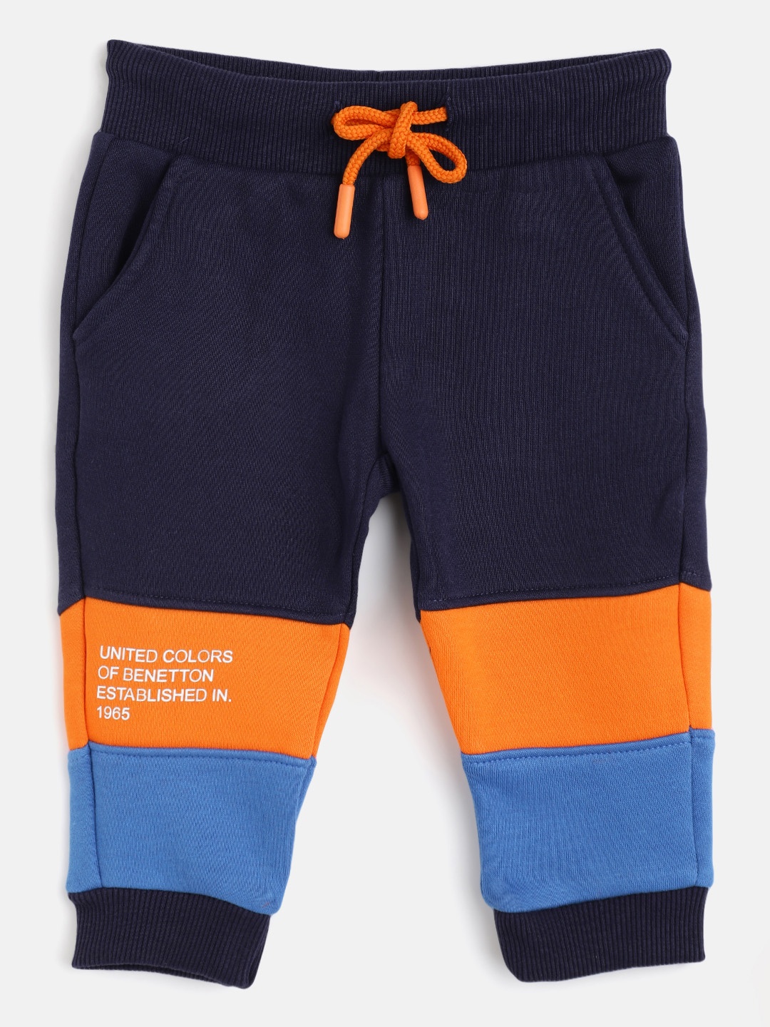 

United Colors of Benetton Boys Navy Blue & Orange Colourblocked Joggers