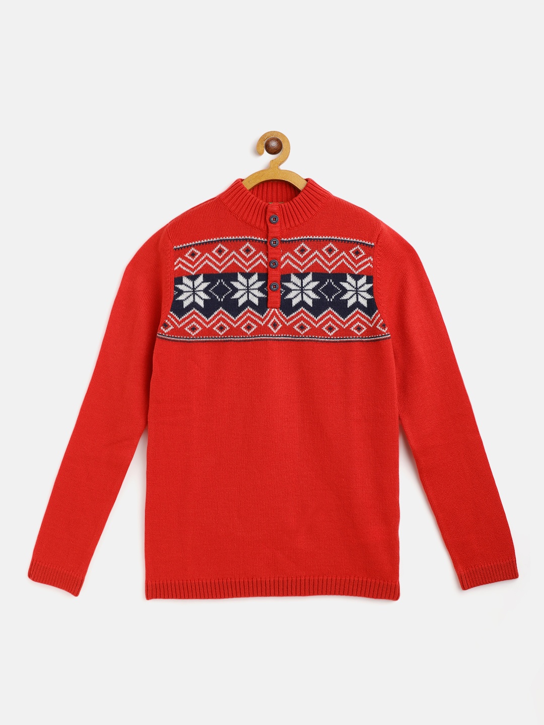 

United Colors of Benetton Boys Red & Navy Blue Fair Isle Pullover
