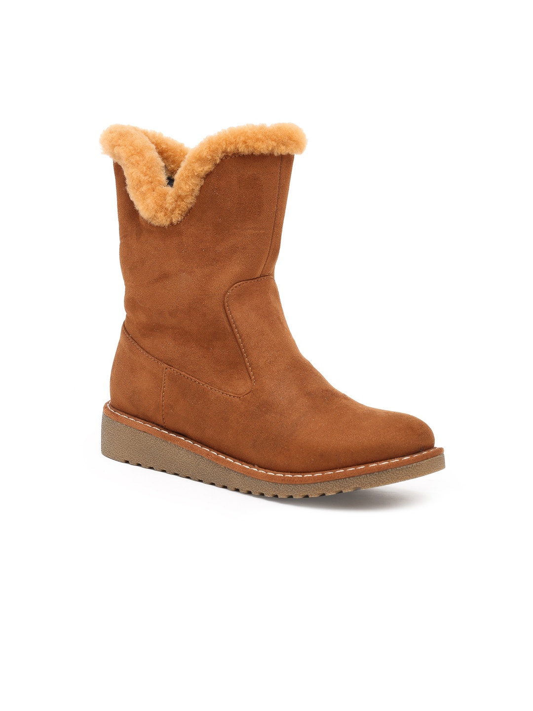 

Flat n Heels Women Tan Brown Solid Suede Flat Boots