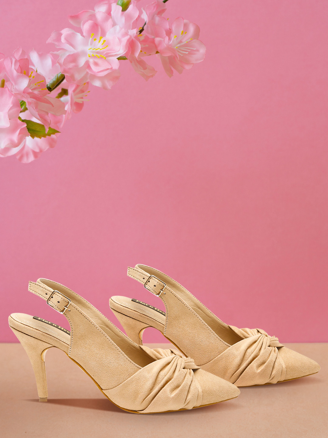 

Flat n Heels Khaki Suede Stiletto Pumps With Buckles