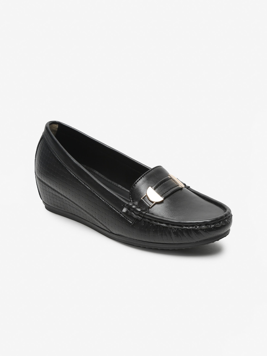 

Flat n Heels Women Black Textured Loafers