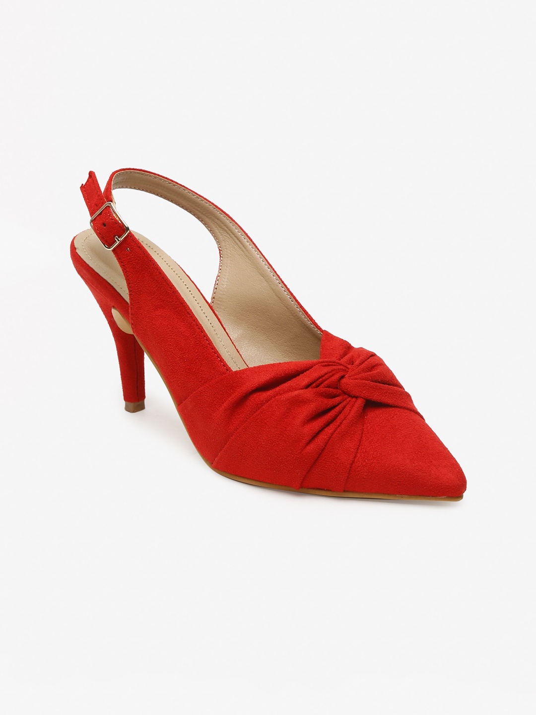 

Flat n Heels Red Suede Pumps With Bows