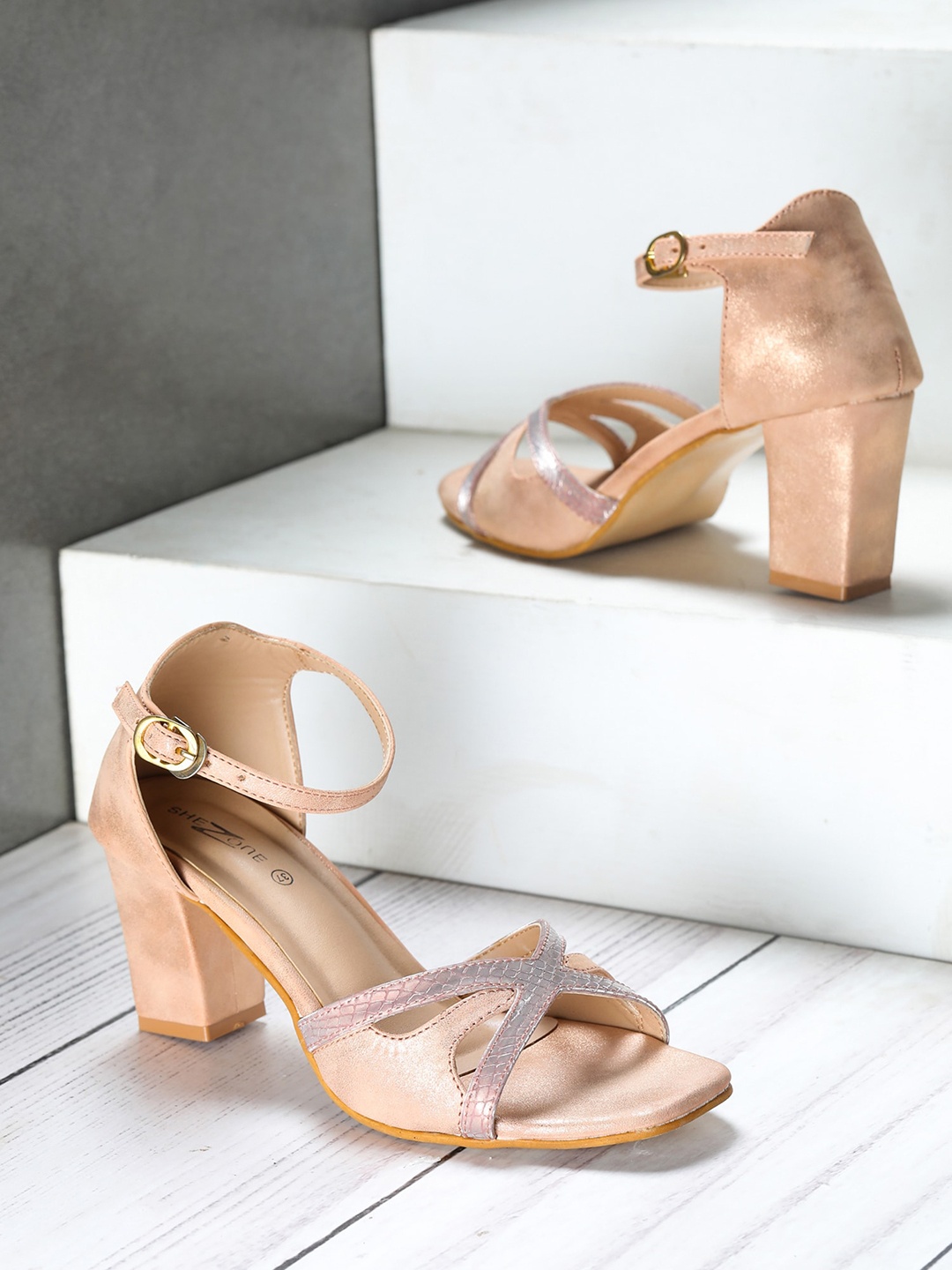 

Shezone Beige Textured Block Heels