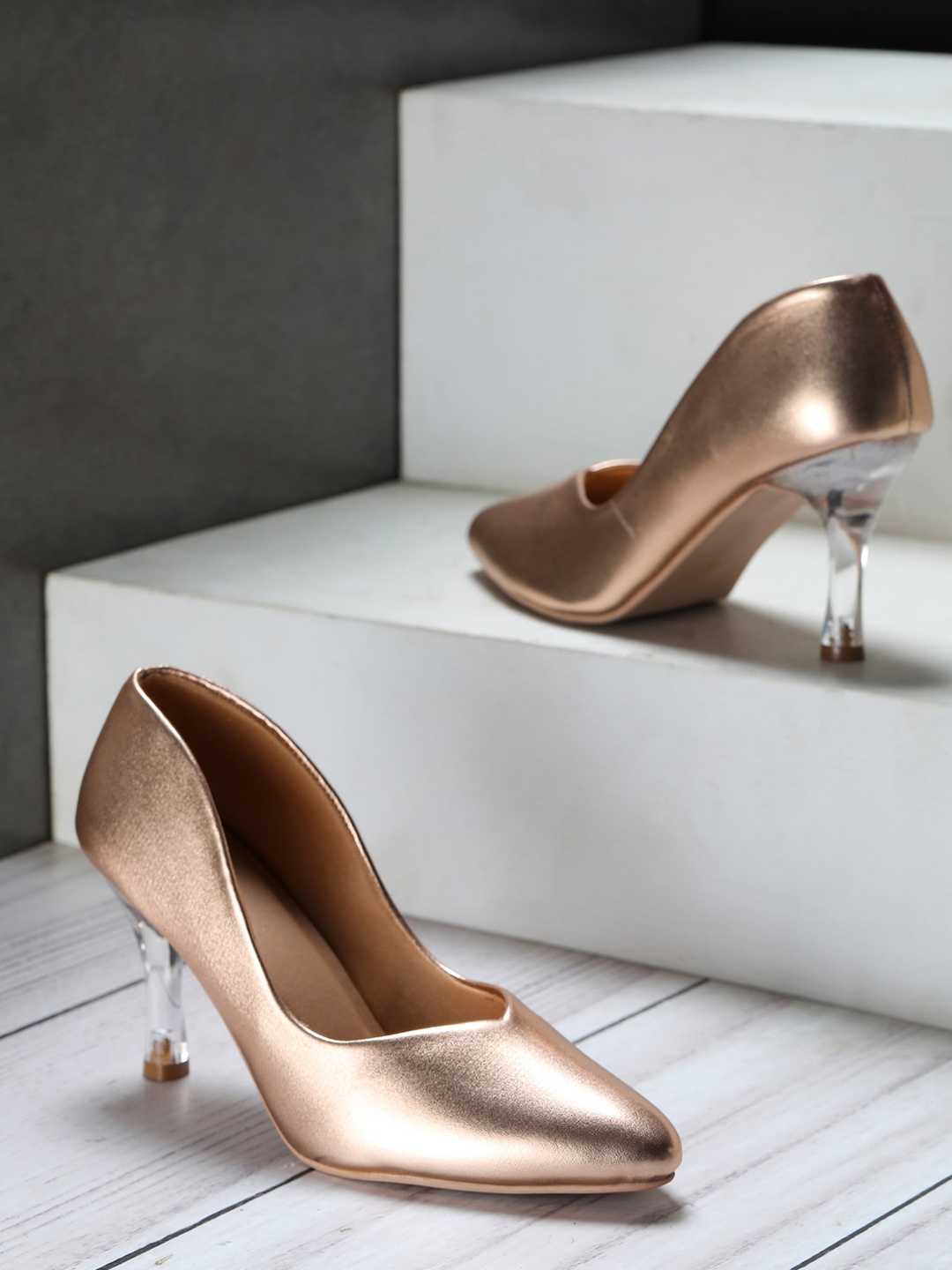 

Shezone Rose Gold Embellished Stiletto Pumps