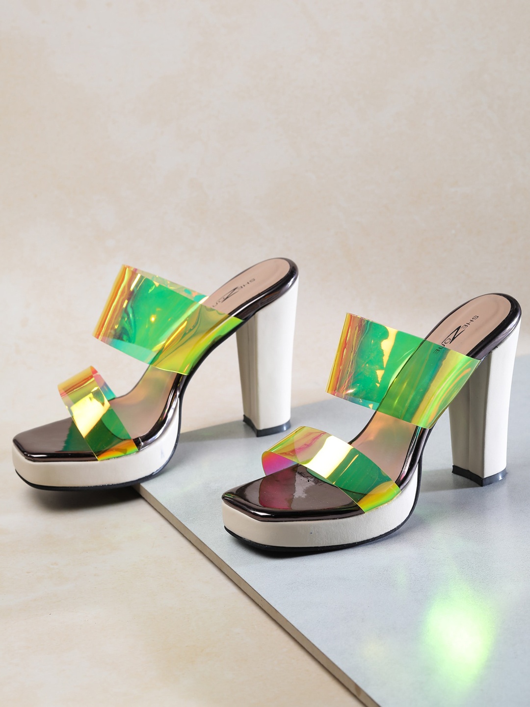 

Shezone Fluorescent Green Solid Block Sandals