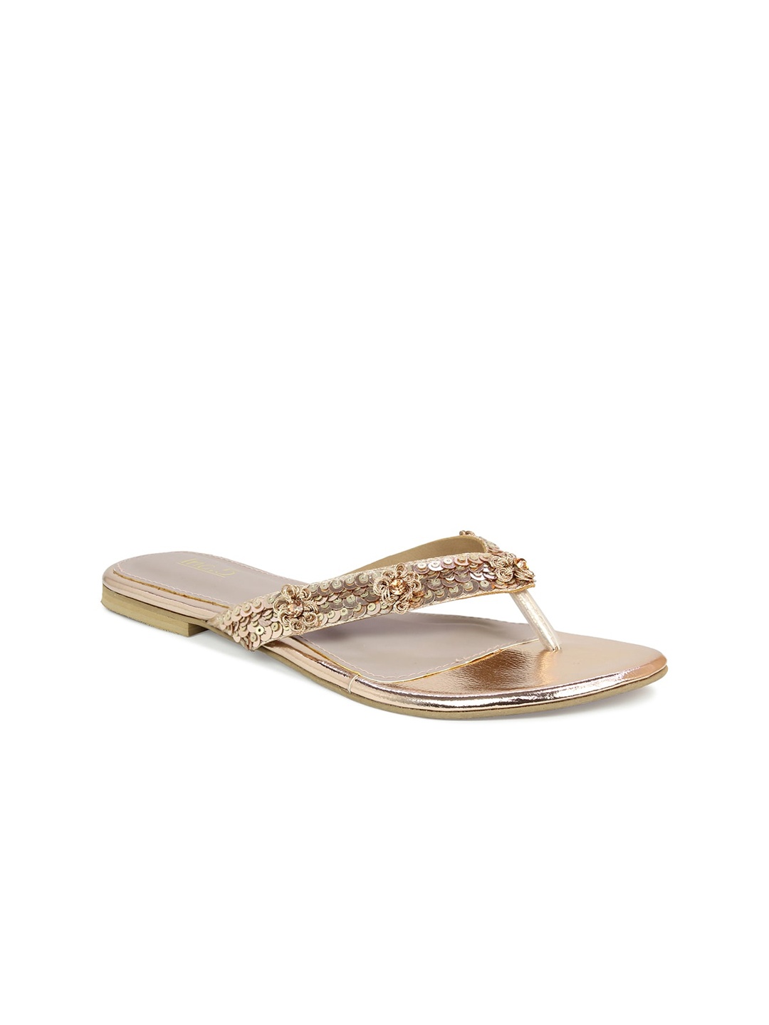 

Inc 5 Women Rose Gold-Toned Embellished Open Toe Flats