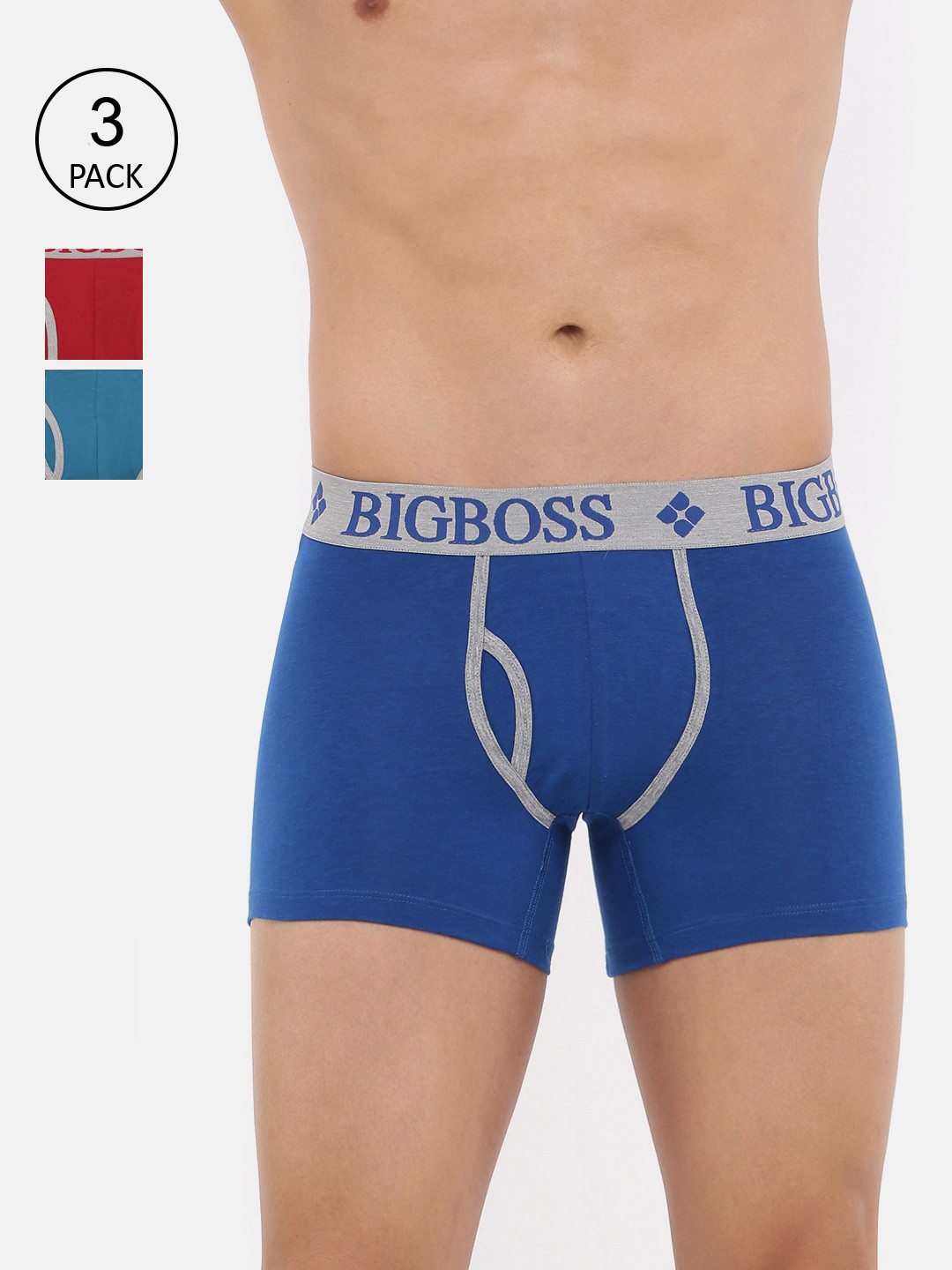 

Dollar Bigboss Men's Solid Pack of 3 Super Combed Cushioned Waistband Trunk MJTR-16, Assorted