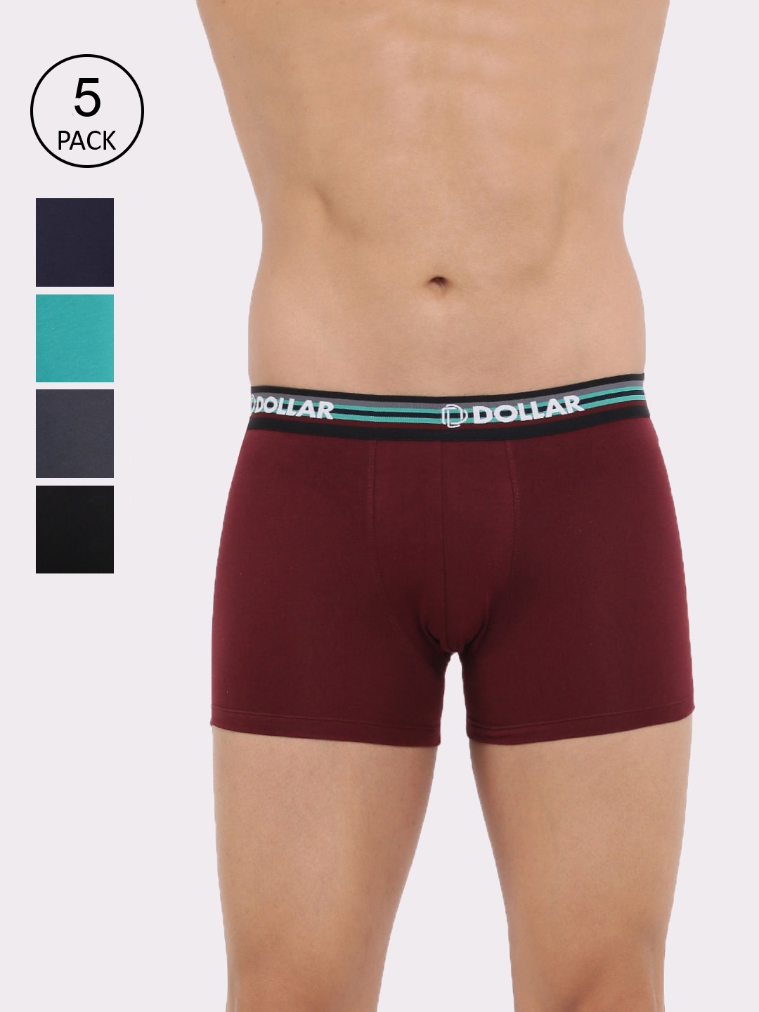 

Dollar Bigboss Men Solid Pack of 5 Shuffle Intellisoft Trunk, Assorted
