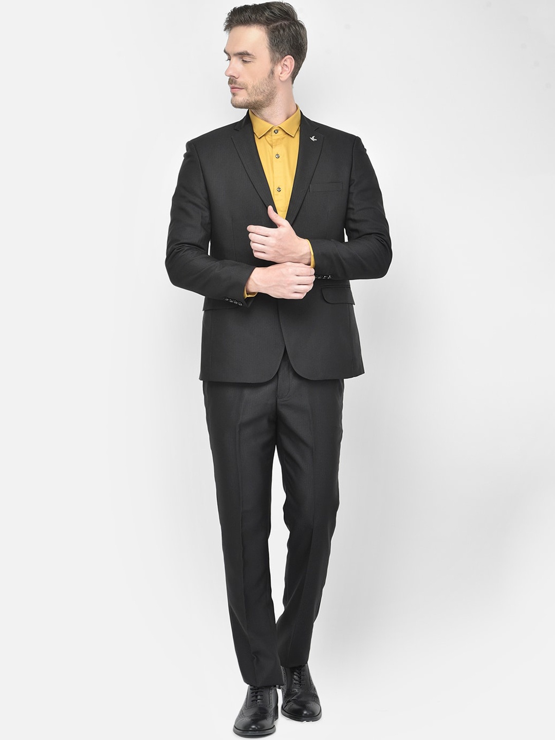 

Canary London Men Black Self-Design Slim-Fit 2 Piece Formal Suit