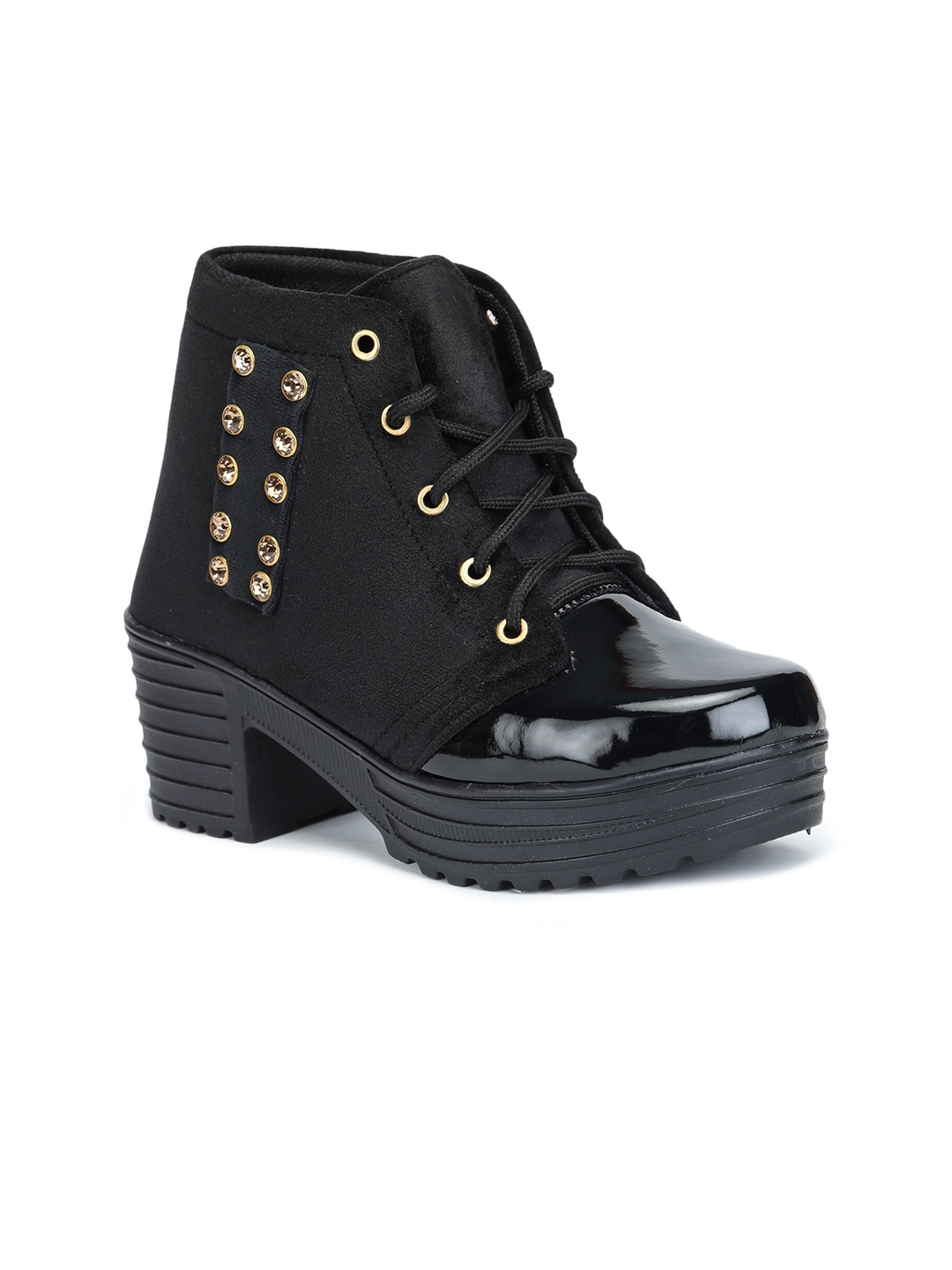 

LONDON STEPS Black Suede Block Heeled Boots