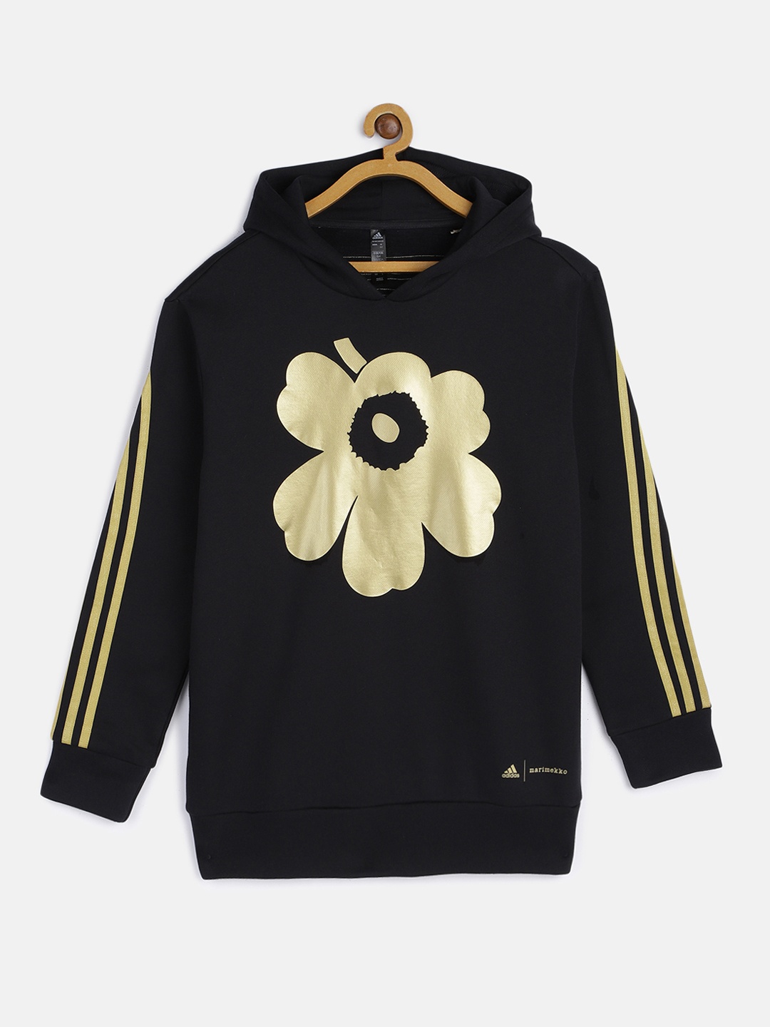 

ADIDAS Girls Black & Gold Marimekko Primegreen 3 Stripes Training Hoodie Jacket