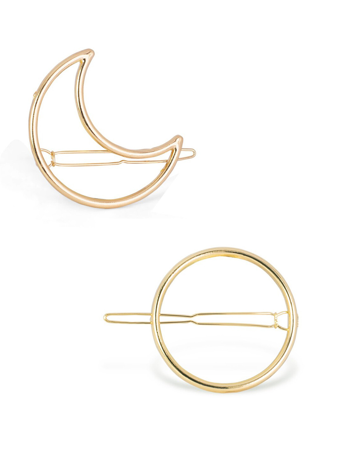 

OOMPH Women Set Of 2 Gold-Toned Half Moon & Round Delicate Bobby Pins