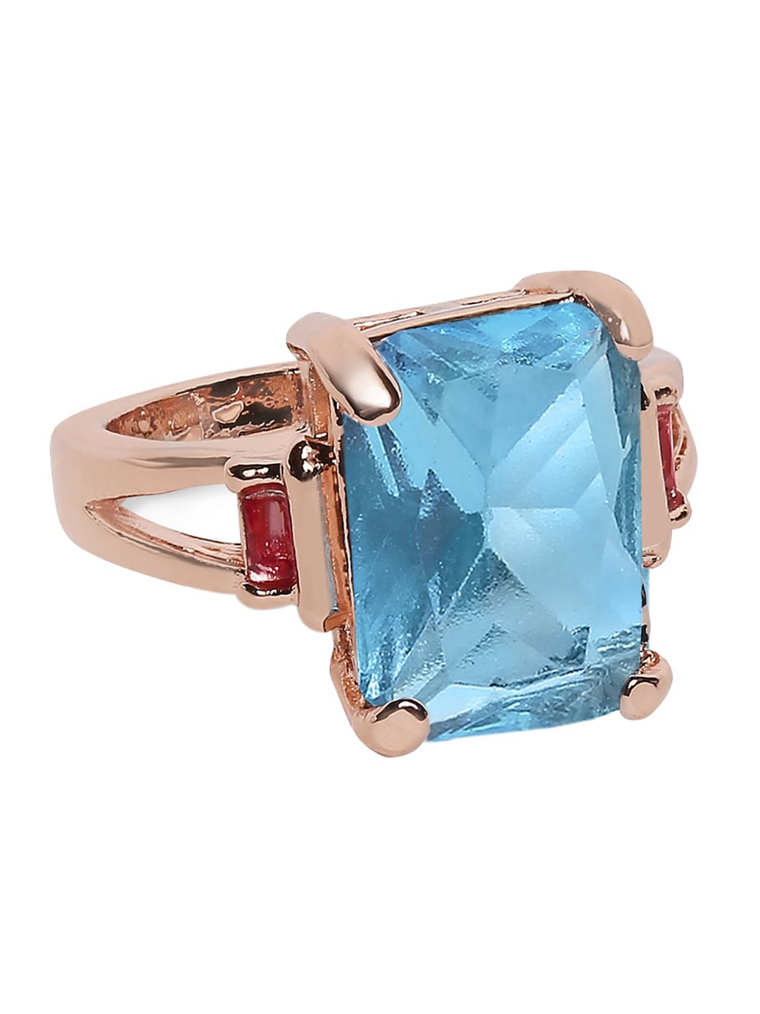 

OOMPH Gold-Toned Blue Crystal-Studded Finger Ring