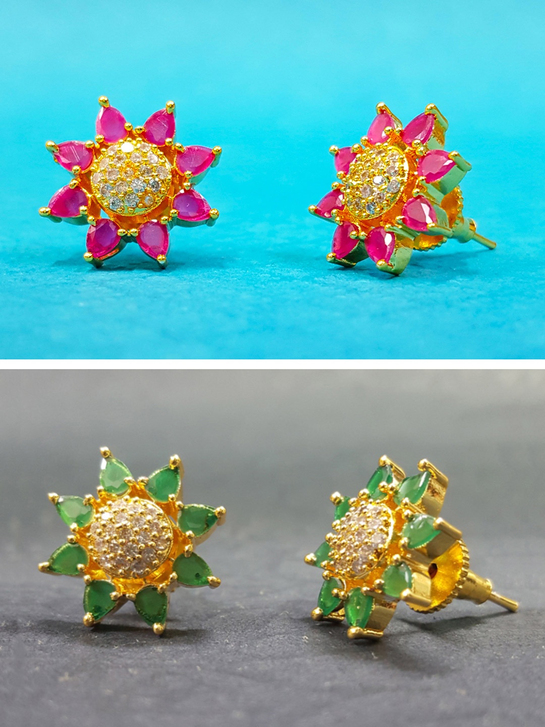

OOMPH Red Set of 2 Floral Studs Earrings