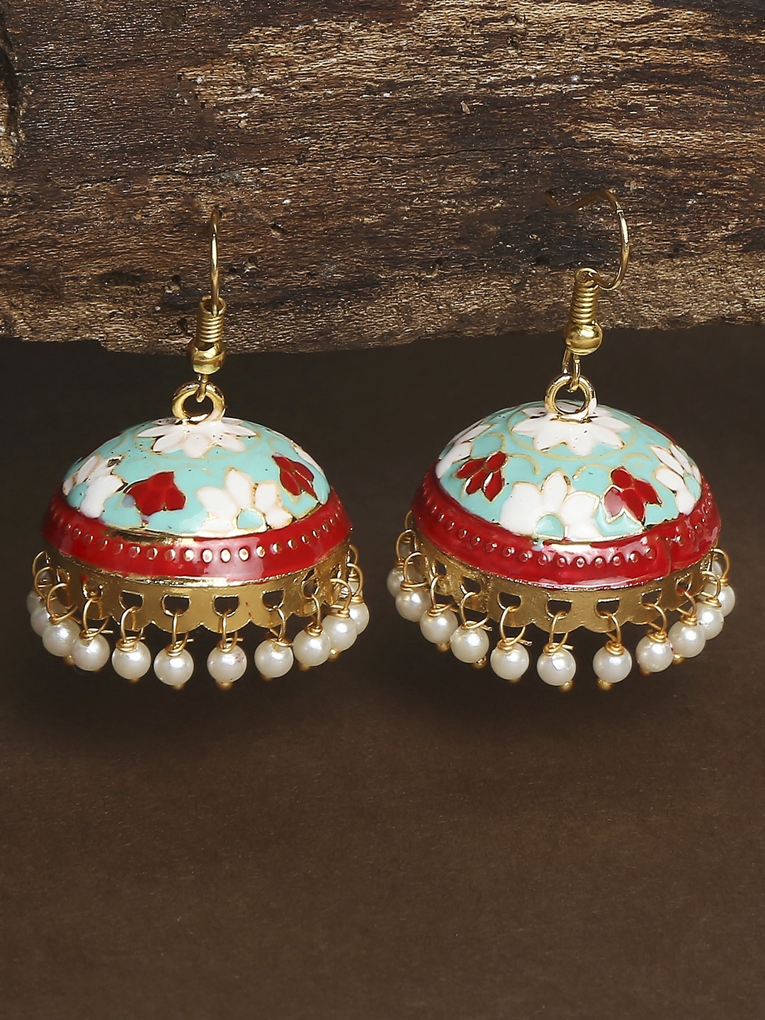 

OOMPH Red Dome Shaped Jhumkas Earrings
