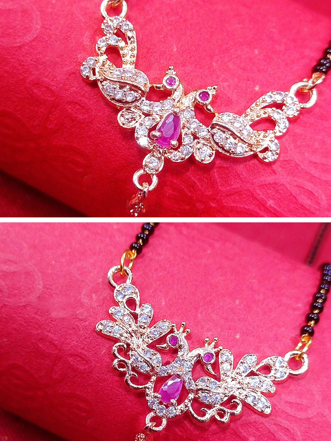 

OOMPH Set Of 2 Gold-Toned & Black Stone-Studded & Beaded Mangalsutra