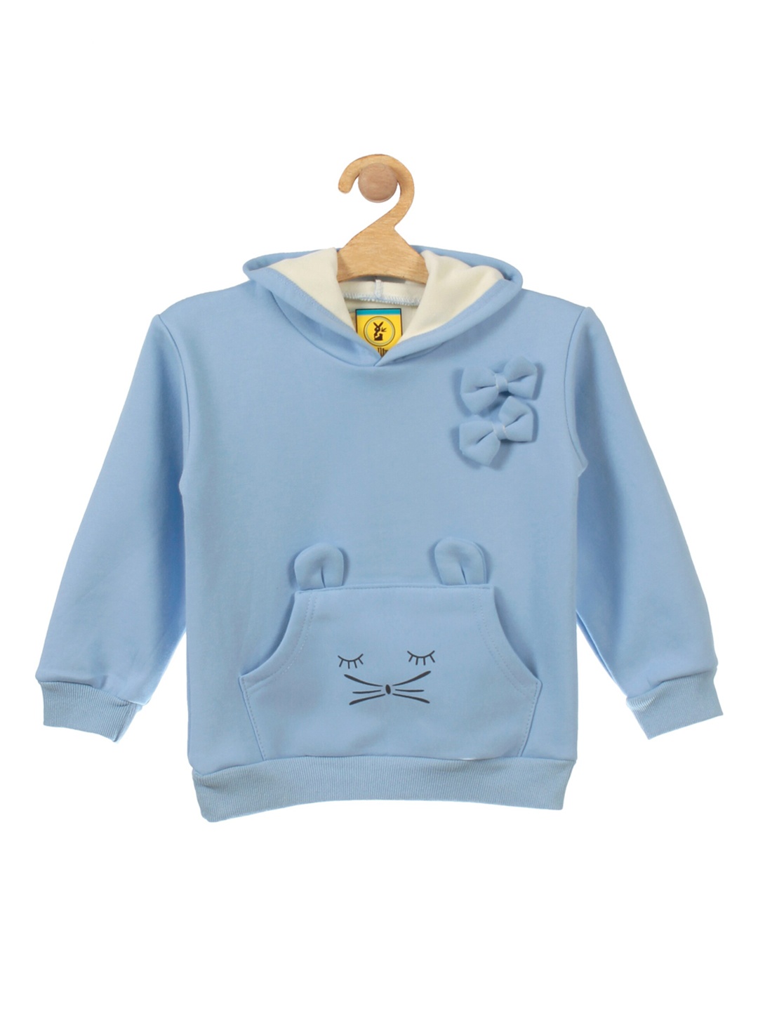 

Lil Lollipop Girls Blue Cat Printed Fleece Hooded Sweatshirt