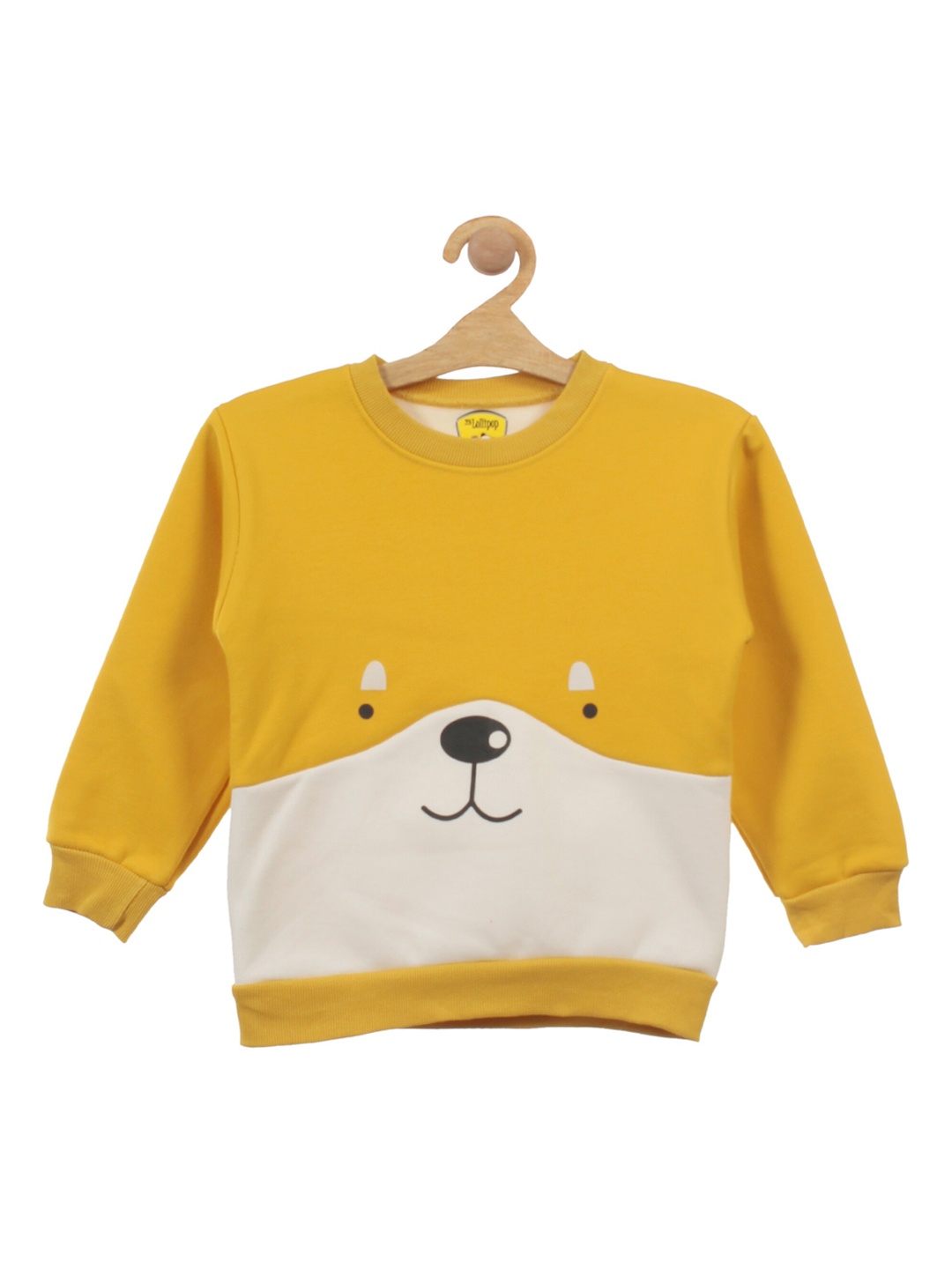 

Lil Lollipop Unisex Kids Mustard Colourblocked Bear Printed Fleece Sweatshirt