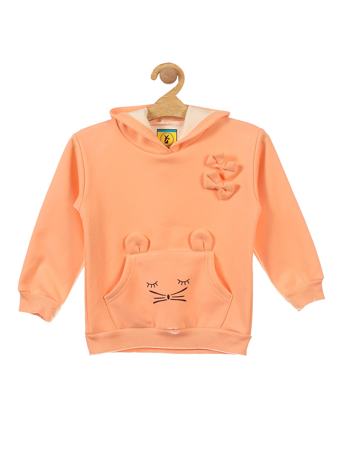 

Lil Lollipop Girls Orange Cat Printed Fleece Hooded Sweatshirt