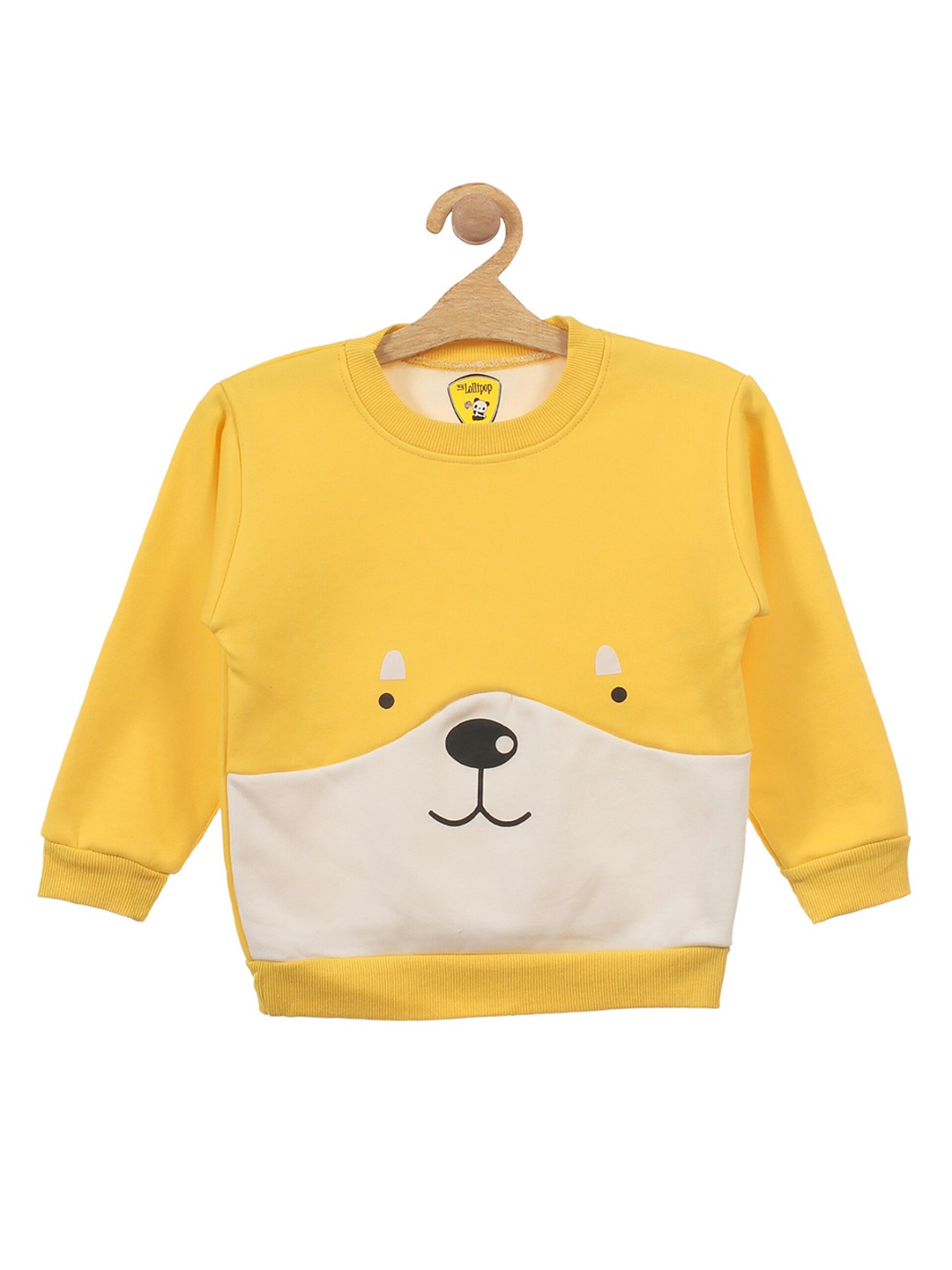 

Lil Lollipop Unisex Kids Yellow Colourblocked Bear Printed Fleece Sweatshirt