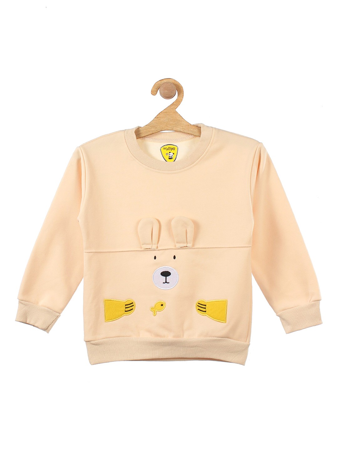 

Lil Lollipop Unisex Kids Peach-Coloured Bear Printed Fleece Sweatshirt