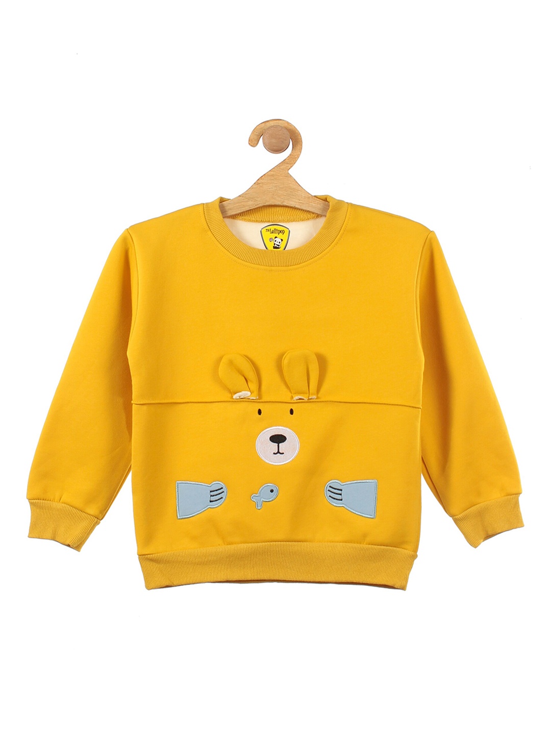 

Lil Lollipop Unisex Kids Mustard Bear Printed Fleece Sweatshirt
