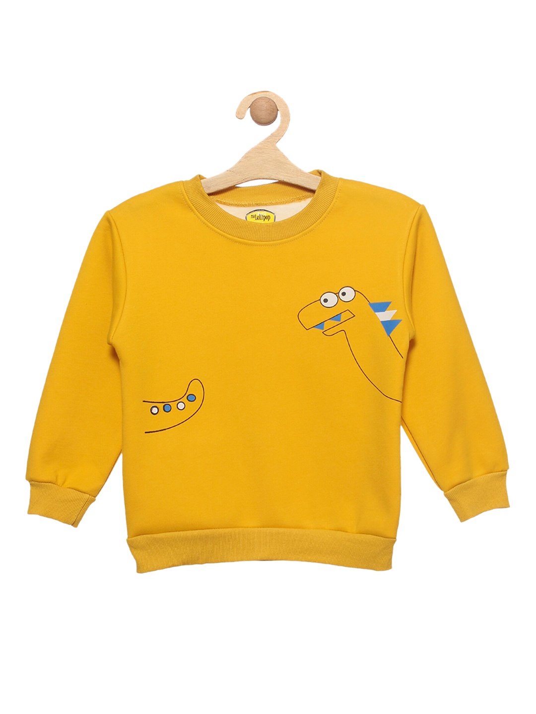 

Lil Lollipop Unisex Kids Mustard Dinosaur Printed Fleece Sweatshirt