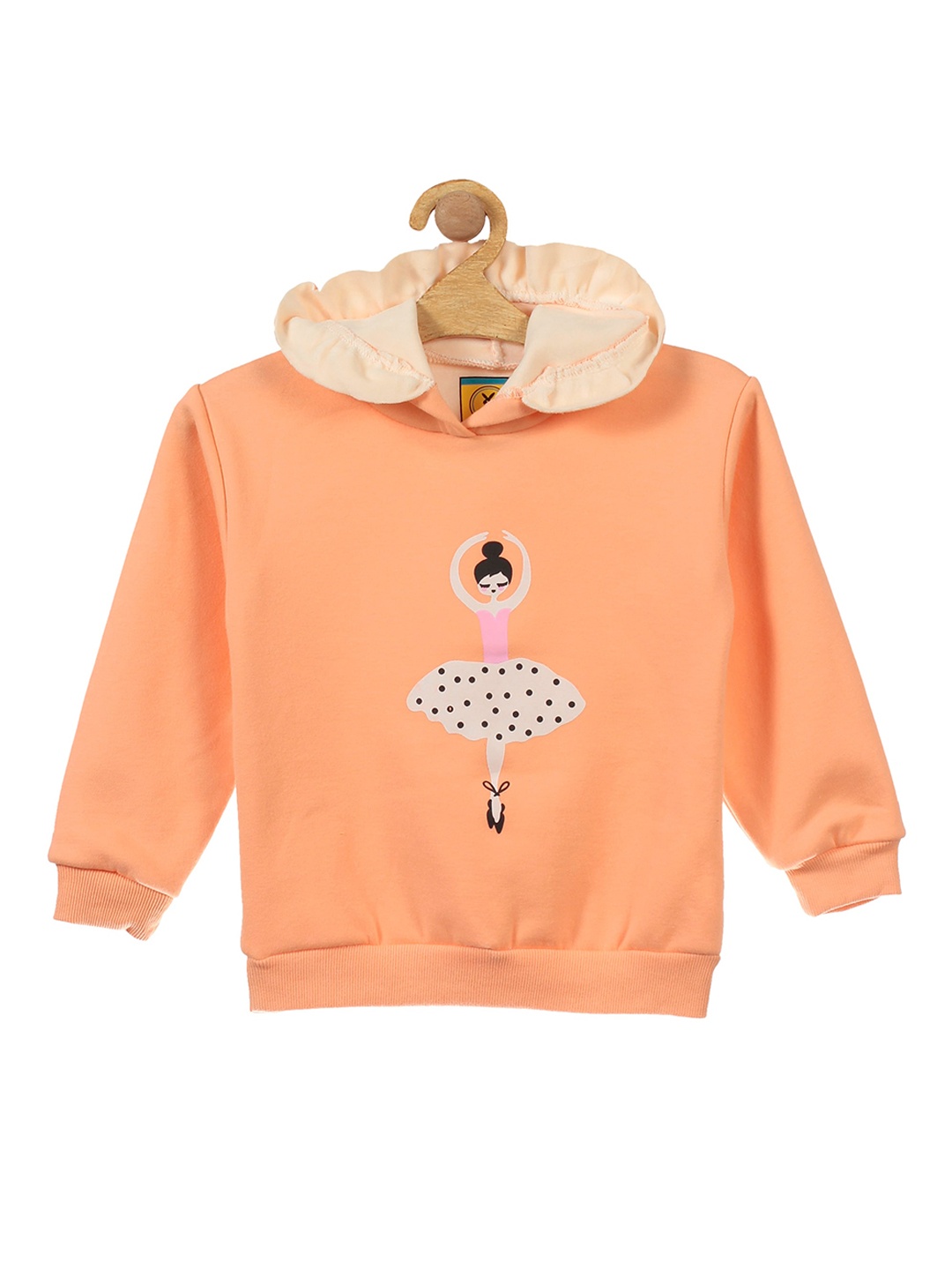 

Lil Lollipop Girls Orange Printed Fleece Hooded Sweatshirt