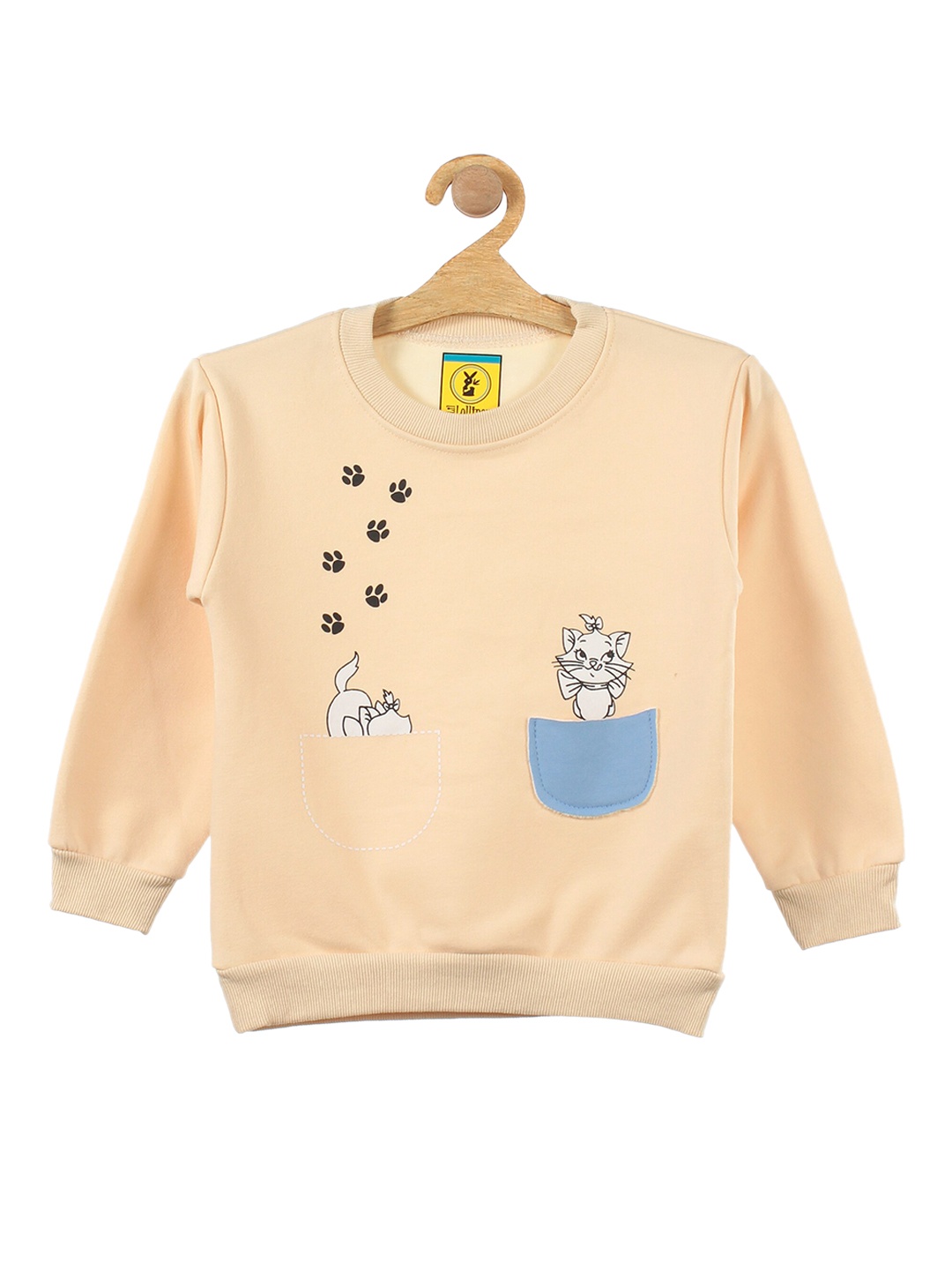 

Lil Lollipop Unisex Kids Cream-Coloured Cat Printed Fleece Sweatshirt