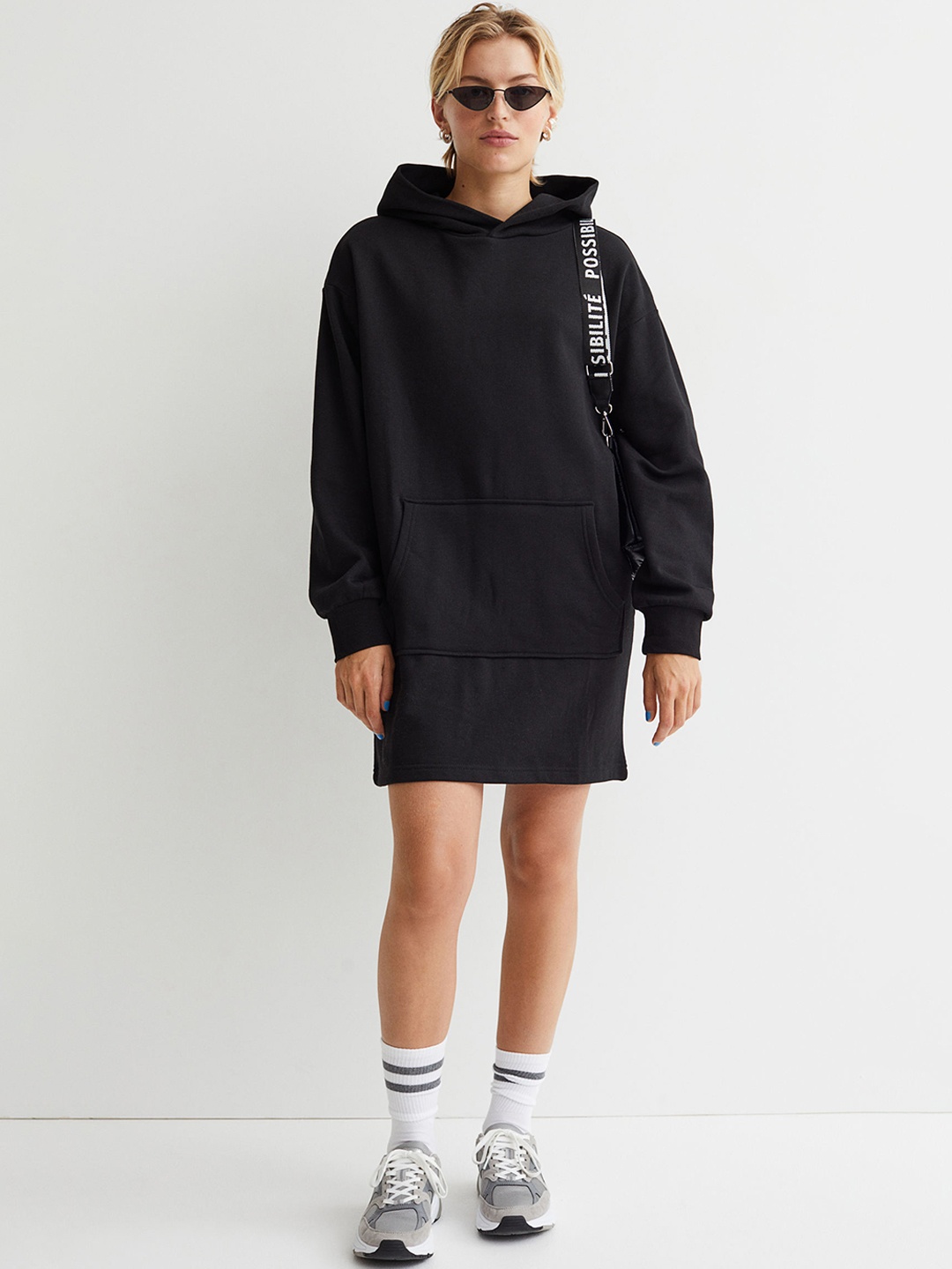 

H&M Woman Black Hooded sweatshirt dress