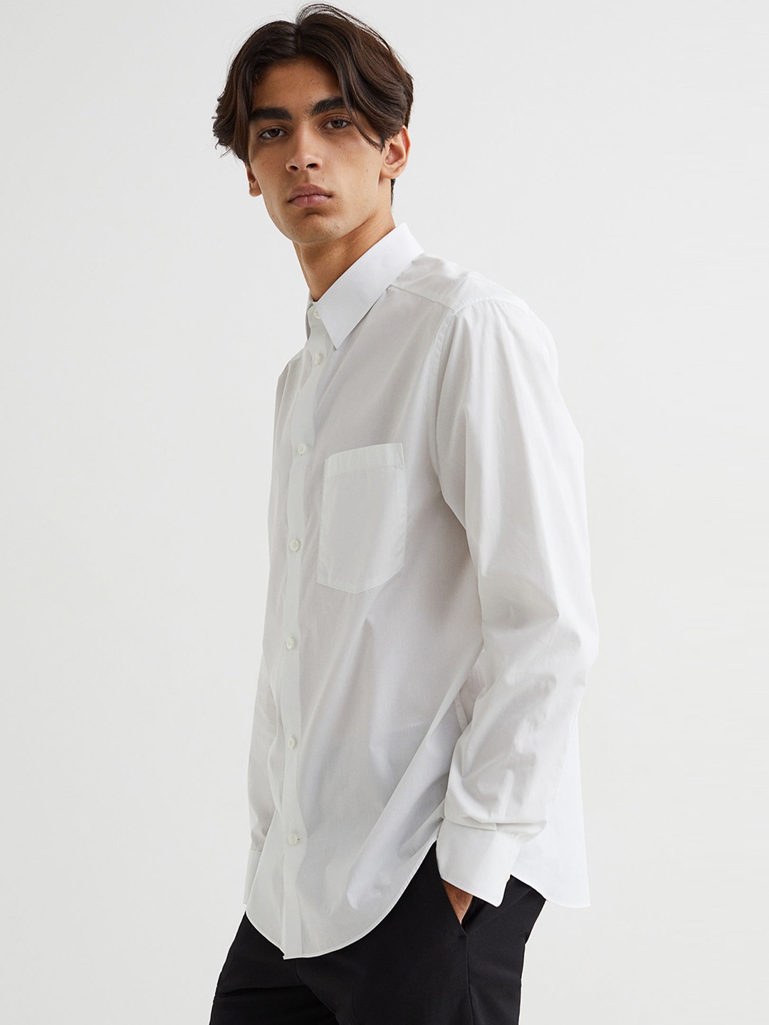 

H&M Men White Solid Regular Fit Pure Cotton Shirt