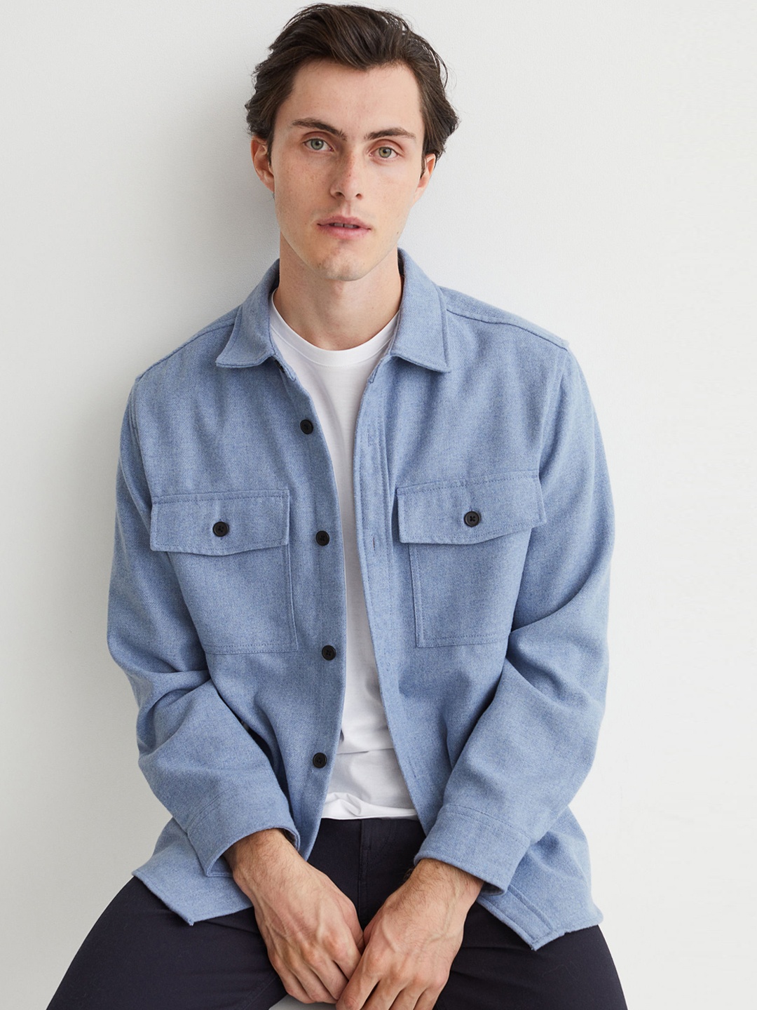

H&M Men Blue Twill shirt jacket
