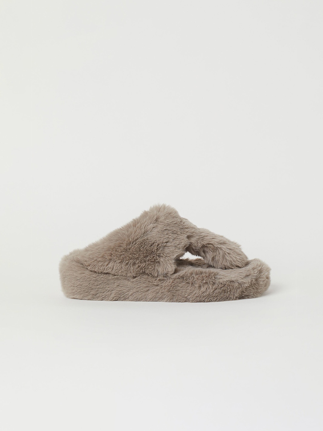 

H&M Women Grey Self Design Faux Fur Slippers