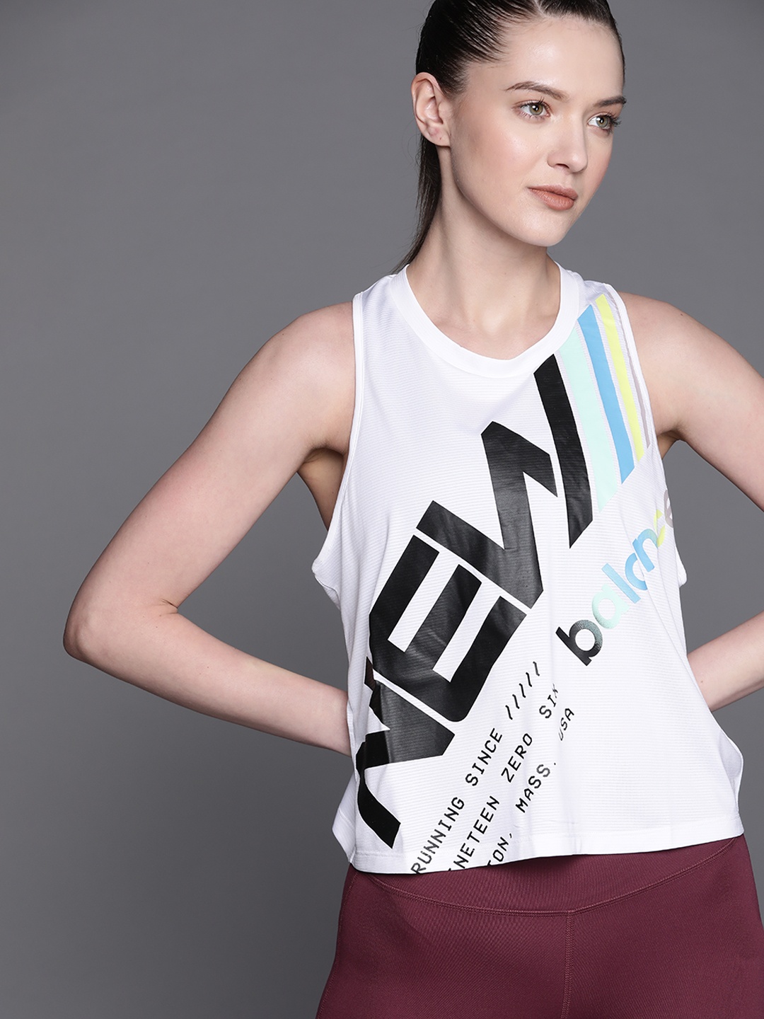 

New Balance White & Black Printed Tank Top