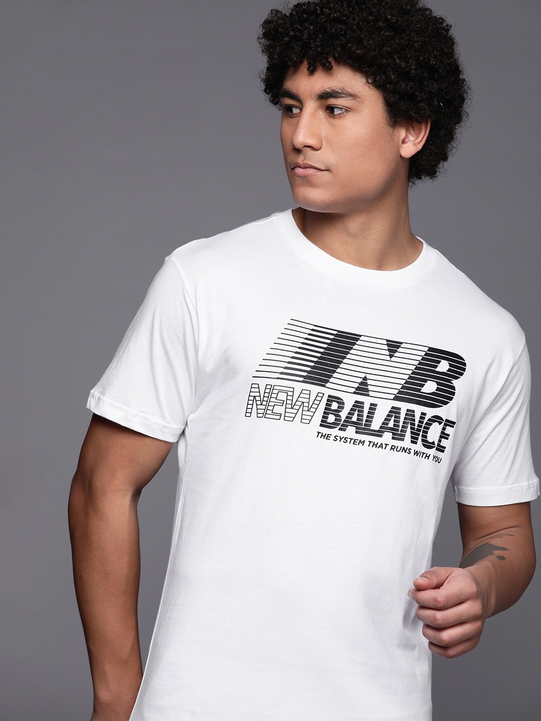 

New Balance Men Brand Logo Printed Pure Cotton T-shirt, White