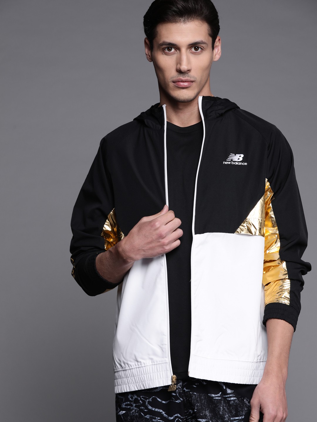 

New Balance Men White & Black Colourblocked Athleisure Jacket